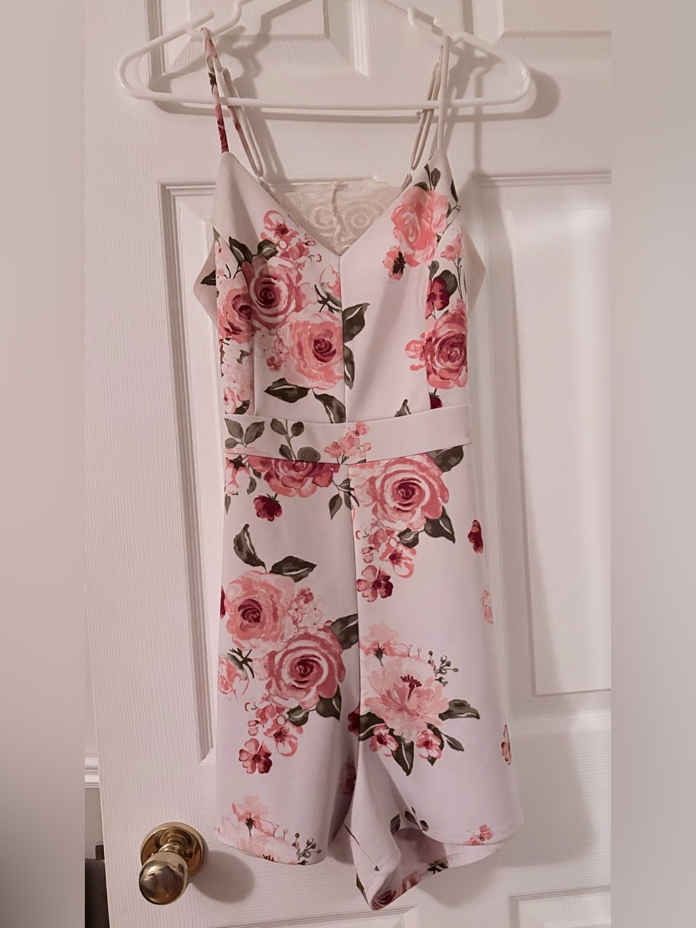 Floral Pink & White Spaghetti Jumpsuit